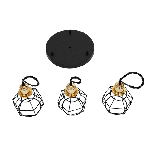 GLOBOSTAR® NOVARAY 201-0083 Vintage Κρεμαστό Φωτιστικό Οροφής με Ντουί 3 x E27 AC 220-240V IP20 - Μαύρο & Χρυσό - Μ40 x Π40 x Υ50cm