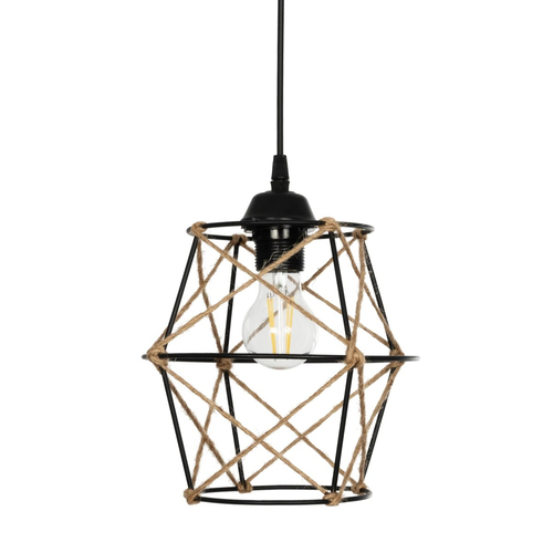 GLOBOSTAR® SOLON 201-0088 Vintage Κρεμαστό Φωτιστικό Οροφής με Ντουί 1 x E27 AC 220-240V IP20 - Μαύρο & Μπεζ - Μ22 x Π22 x Υ27cm