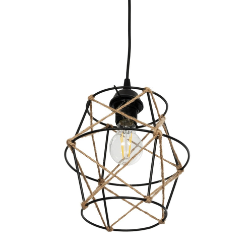 GLOBOSTAR® SOLON 201-0088 Vintage Κρεμαστό Φωτιστικό Οροφής με Ντουί 1 x E27 AC 220-240V IP20 - Μαύρο & Μπεζ - Μ22 x Π22 x Υ27cm