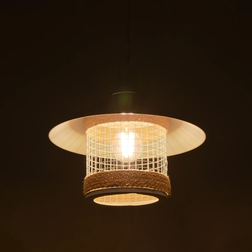 GLOBOSTAR® GLORA 201-0089 Vintage Κρεμαστό Φωτιστικό Οροφής με Ντουί 1 x E27 AC 220-240V IP20 - Λευκο & Μπεζ - Μ30 x Π30 x Υ29cm