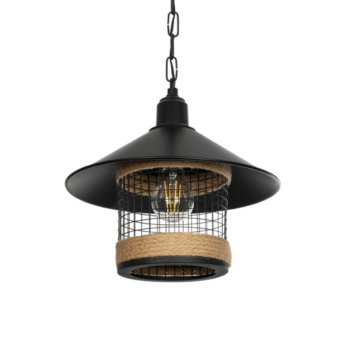 GLOBOSTAR® GLORA 201-0090 Vintage Κρεμαστό Φωτιστικό Οροφής με Ντουί 1 x E27 AC 220-240V IP20 - Μαύρο & Μπεζ - Μ30 x Π30 x Υ29cm