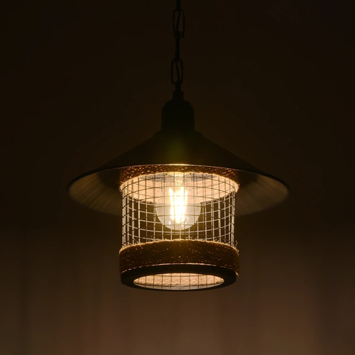 GLOBOSTAR® GLORA 201-0090 Vintage Κρεμαστό Φωτιστικό Οροφής με Ντουί 1 x E27 AC 220-240V IP20 - Μαύρο & Μπεζ - Μ30 x Π30 x Υ29cm