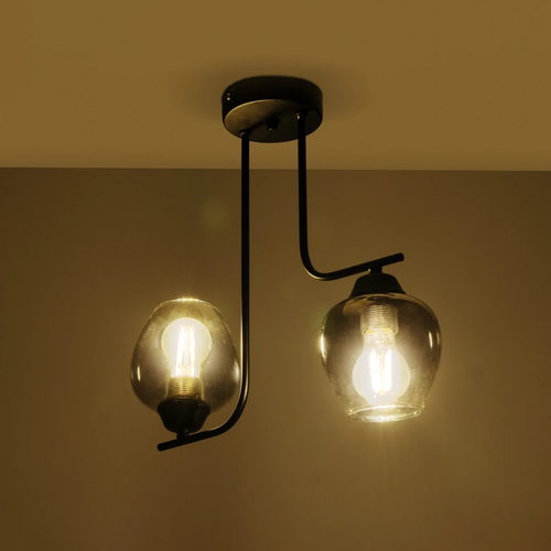 GLOBOSTAR® GLOSSA 201-0091 Vintage Φωτιστικό Οροφής με Ντουί 2 x E27 AC 220-240V IP20 - Μαύρο & Μαύρο Φιμέ - Μ40 x Π15 x Υ17cm