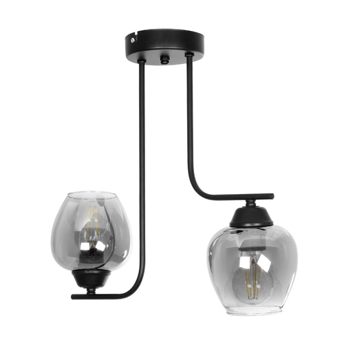 GLOBOSTAR® GLOSSA 201-0091 Vintage Φωτιστικό Οροφής με Ντουί 2 x E27 AC 220-240V IP20 - Μαύρο & Μαύρο Φιμέ - Μ40 x Π15 x Υ17cm