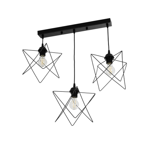 GLOBOSTAR® GLIND 201-0092 Vintage Κρεμαστό Φωτιστικό Οροφής με Ντουί 3 x E27 AC 220-240V IP20 - Μαύρο - Μ67 x Π24 x Υ55cm