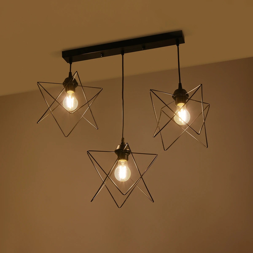 GLOBOSTAR® GLIND 201-0092 Vintage Κρεμαστό Φωτιστικό Οροφής με Ντουί 3 x E27 AC 220-240V IP20 - Μαύρο - Μ67 x Π24 x Υ55cm