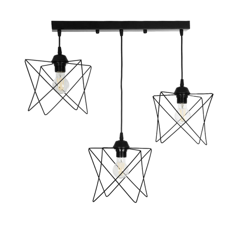 GLOBOSTAR® GLIND 201-0092 Vintage Κρεμαστό Φωτιστικό Οροφής με Ντουί 3 x E27 AC 220-240V IP20 - Μαύρο - Μ67 x Π24 x Υ55cm