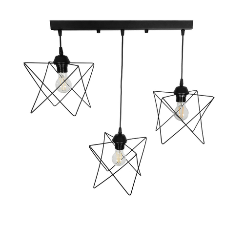 GLOBOSTAR® GLIND 201-0092 Vintage Κρεμαστό Φωτιστικό Οροφής με Ντουί 3 x E27 AC 220-240V IP20 - Μαύρο - Μ67 x Π24 x Υ55cm