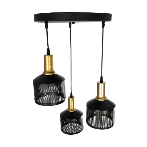 GLOBOSTAR® RADIANT 201-0097 Vintage Κρεμαστό Φωτιστικό Οροφής με Ντουί 3 x E27 AC 220-240V IP20 - Μαύρο & Χρυσό - Μ38 x Π38 x Υ50cm