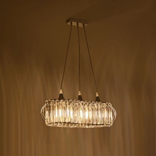 GLOBOSTAR® RAZIA 201-0101 Vintage Κρεμαστό Φωτιστικό Οροφής με Ντουί 3 x E27 AC 220-240V IP20 - Ασημί & Διάφανο - Μ60 x Π30 x Υ25cm