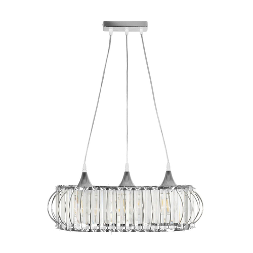 GLOBOSTAR® RAZIA 201-0101 Vintage Κρεμαστό Φωτιστικό Οροφής με Ντουί 3 x E27 AC 220-240V IP20 - Ασημί & Διάφανο - Μ60 x Π30 x Υ25cm