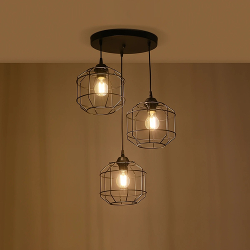 GLOBOSTAR® RAYNO 201-0108 Vintage Κρεμαστό Φωτιστικό Οροφής με Ντουί 3 x E27 AC 220-240V IP20 - Μαύρο - Μ42 x Π42 x Υ60cm