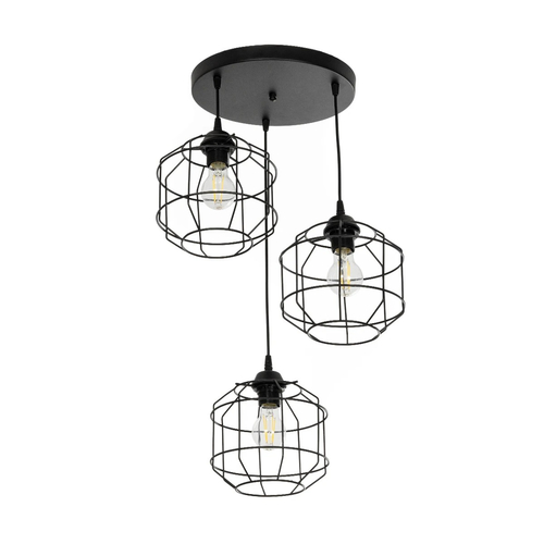 GLOBOSTAR® RAYNO 201-0108 Vintage Κρεμαστό Φωτιστικό Οροφής με Ντουί 3 x E27 AC 220-240V IP20 - Μαύρο - Μ42 x Π42 x Υ60cm