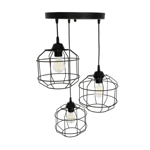 GLOBOSTAR® RAYNO 201-0108 Vintage Κρεμαστό Φωτιστικό Οροφής με Ντουί 3 x E27 AC 220-240V IP20 - Μαύρο - Μ42 x Π42 x Υ60cm