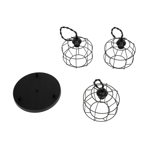 GLOBOSTAR® RAYNO 201-0108 Vintage Κρεμαστό Φωτιστικό Οροφής με Ντουί 3 x E27 AC 220-240V IP20 - Μαύρο - Μ42 x Π42 x Υ60cm