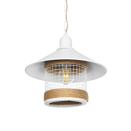 GLOBOSTAR® GLORA 201-0089 Vintage Κρεμαστό Φωτιστικό Οροφής με Ντουί 1 x E27 AC 220-240V IP20 - Λευκο & Μπεζ - Μ30 x Π30 x Υ29cm