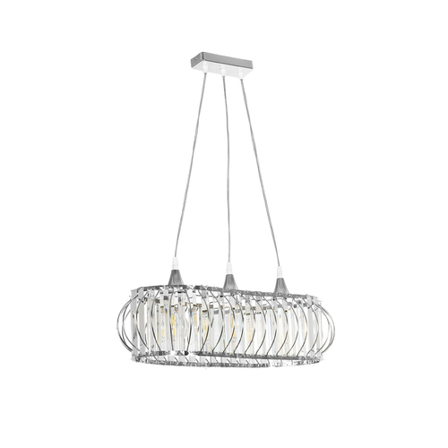 GLOBOSTAR® RAZIA 201-0101 Vintage Κρεμαστό Φωτιστικό Οροφής με Ντουί 3 x E27 AC 220-240V IP20 - Ασημί & Διάφανο - Μ60 x Π30 x Υ25cm