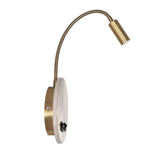 GLOBOSTAR® GOOSE 61697 Μοντέρνο Φωτιστικό Τοίχου - Απλίκα Ξενοδοχείου Reading Light με Φορτιστή USB 3A LED 6W 600lm 36° & 360° AC 220-240V IP20 Θερμό Λευκό 2700K - CREE XPE & Lumileds SMD Chip - Χρυσό Βούρτσας - Μ15.5 x Π15 x Υ30.5cm - 3 Χρόνια Εγγύηση