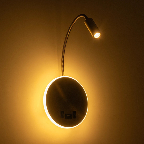 GLOBOSTAR® GOOSE 61697 Μοντέρνο Φωτιστικό Τοίχου - Απλίκα Ξενοδοχείου Reading Light με Φορτιστή USB 3A LED 6W 600lm 36° & 360° AC 220-240V IP20 Θερμό Λευκό 2700K - CREE XPE & Lumileds SMD Chip - Χρυσό Βούρτσας - Μ15.5 x Π15 x Υ30.5cm - 3 Χρόνια Εγγύηση