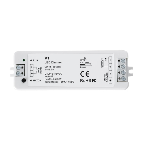 GloboStar® 73118 RT1+V1 SKYDANCE ΣΕΤ Dimmer & Ασύρματο Χειριστήριο Αφής 1 Group RF 2.4Ghz 8A Max DC 5-36V (288W) - DC 3V IP20 - 5 Χρόνια Εγγύηση