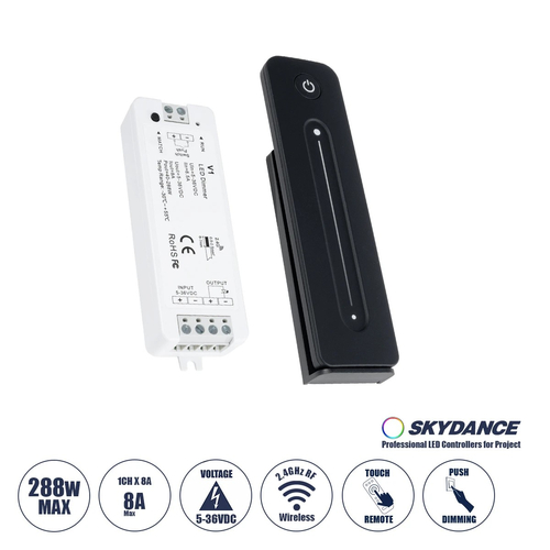 GloboStar® 73119 V1+R11 SKYDANCE ΣΕΤ Dimmer & Ασύρματο Χειριστήριο Αφής 1 Group RF 2.4Ghz 8A Max DC 5-36V (288W) - DC 3V IP20 - 5 Χρόνια Εγγύηση
