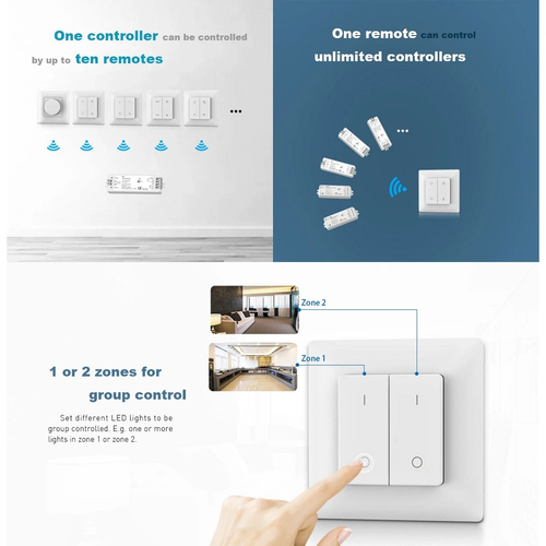 GloboStar® 73122 PF1-2 SKYDANCE Ασύρματο Επιτοίχιο Χειριστήριο 2 Group  RF 2.4Ghz DC3V IP20 - Μ8.5 x Π8.5 x Υ1.7cm - 5 Χρόνια Εγγύηση