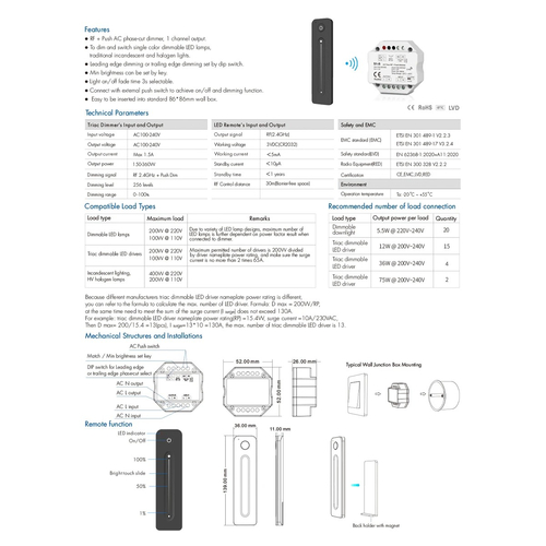 GloboStar® 73124 S1-B+R11 SKYDANCE ΣΕΤ Dimmer & Ασύρματο Χειριστήριο Αφής 1 Group RF 2.4Ghz 1.5A Max AC100-240V (360W) - DC 3V IP20 - 5 Χρόνια Εγγύηση