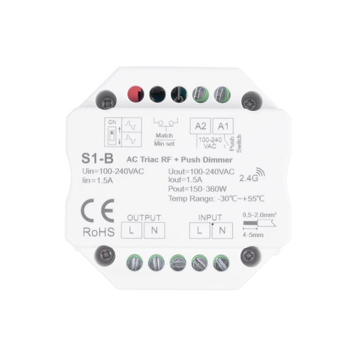 GloboStar® 73124 S1-B+R11 SKYDANCE ΣΕΤ Dimmer & Ασύρματο Χειριστήριο Αφής 1 Group RF 2.4Ghz 1.5A Max AC100-240V (360W) - DC 3V IP20 - 5 Χρόνια Εγγύηση