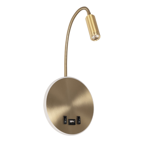 GLOBOSTAR® GOOSE 61697 Μοντέρνο Φωτιστικό Τοίχου - Απλίκα Ξενοδοχείου Reading Light με Φορτιστή USB 3A LED 6W 600lm 36° & 360° AC 220-240V IP20 Θερμό Λευκό 2700K - CREE XPE & Lumileds SMD Chip - Χρυσό Βούρτσας - Μ15.5 x Π15 x Υ30.5cm - 3 Χρόνια Εγγύηση