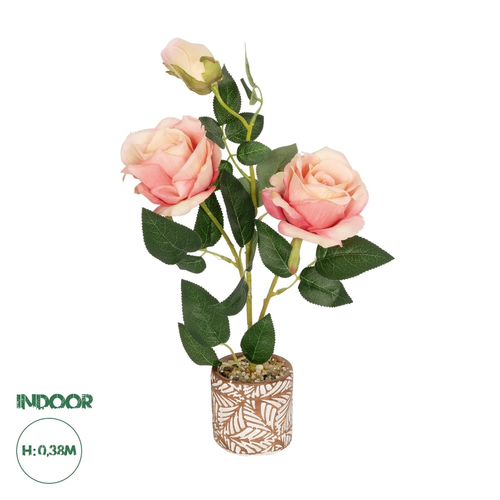 GloboStar® Artificial Garden PINK ROSE 20984 Διακοσμητικό Φυτό Ροζ Τριαντάφυλλα  Υ38cm