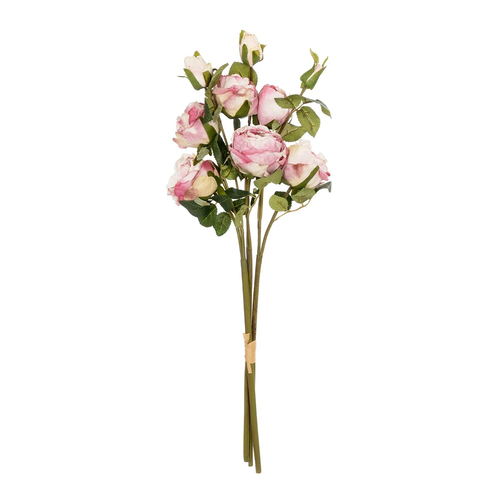 GloboStar® Artificial Garden DUSTY PINK ROSE BOUQUET 21083 Τεχνητό Διακοσμητικό Μπουκέτο Τριαντάφυλλα Ανοιχτό Ροζ Y63cm