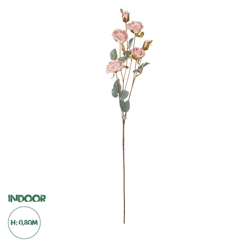 GloboStar® Artificial Garden PINK ROSE BRANCH 21142 Τεχνητό Διακοσμητικό Κλαδί Τριαντάφυλλα Ροζ Y80cm