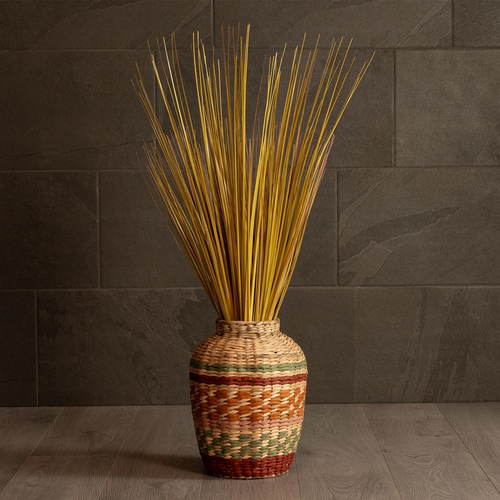 GloboStar® Artificial Garden TORONTO 21224 Διακοσμητικό Πλεκτό Καλάθι - Κασπώ Γλάστρα - Flower Pot Μπεζ με Πολύχρομο Π25 x M25 x Υ32cm