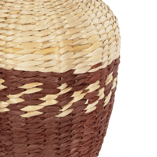GloboStar® Artificial Garden TOULOUSE 21225 Διακοσμητικό Πλεκτό Καλάθι - Κασπώ Γλάστρα - Flower Pot Μπεζ με Κόκκινο Π25 x M25 x Υ32cm
