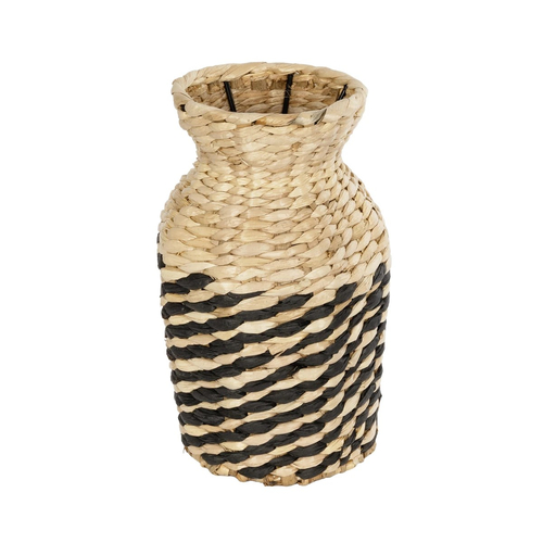 GloboStar® Artificial Garden VERSALLES 21226 Διακοσμητικό Πλεκτό Καλάθι - Κασπώ Γλάστρα - Flower Pot Μπεζ με Μαύρο Π16 x M16 x Υ25cm