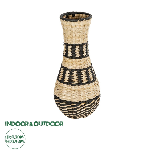 GloboStar® Artificial Garden MONTMARTRE 21227 Διακοσμητικό Πλεκτό Καλάθι - Κασπώ Γλάστρα - Flower Pot Μπεζ με Μαύρο Π20 x M20 x Υ42cm