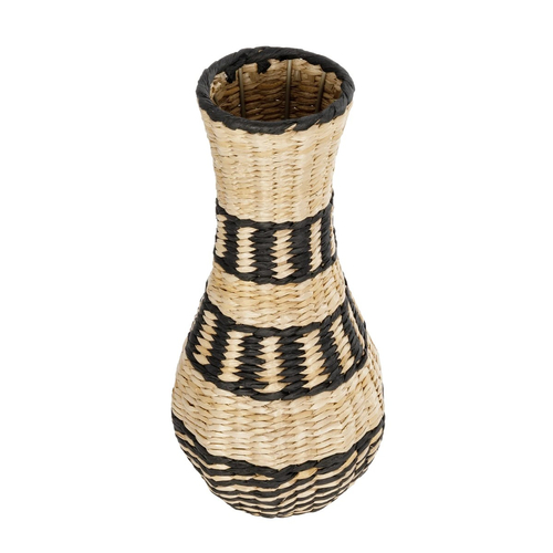 GloboStar® Artificial Garden MONTMARTRE 21227 Διακοσμητικό Πλεκτό Καλάθι - Κασπώ Γλάστρα - Flower Pot Μπεζ με Μαύρο Π20 x M20 x Υ42cm