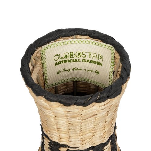 GloboStar® Artificial Garden MONTMARTRE 21227 Διακοσμητικό Πλεκτό Καλάθι - Κασπώ Γλάστρα - Flower Pot Μπεζ με Μαύρο Π20 x M20 x Υ42cm