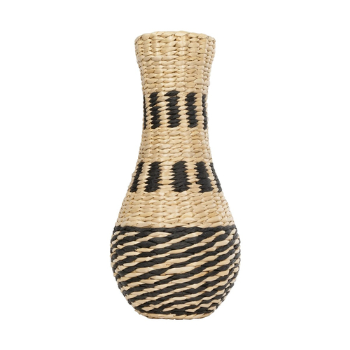 GloboStar® Artificial Garden BOLOGNA 21228 Διακοσμητικό Πλεκτό Καλάθι - Κασπώ Γλάστρα - Flower Pot Μπεζ με Μαύρο Π20 x M20 x Υ42cm