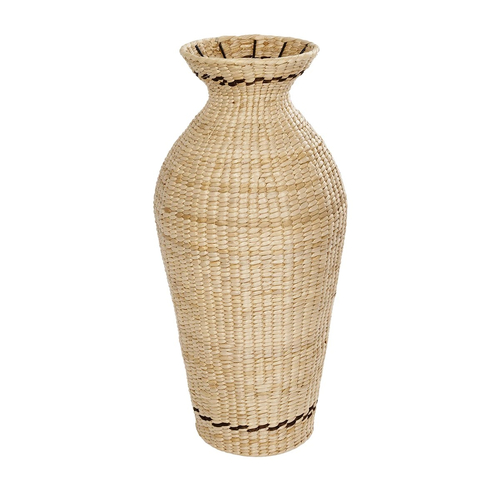 GloboStar® Artificial Garden MONTPELLIER 21237 Διακοσμητικό Πλεκτό Καλάθι - Κασπώ Γλάστρα - Flower Pot Μπεζ με Καφέ Π28 x M28 x Υ60cm