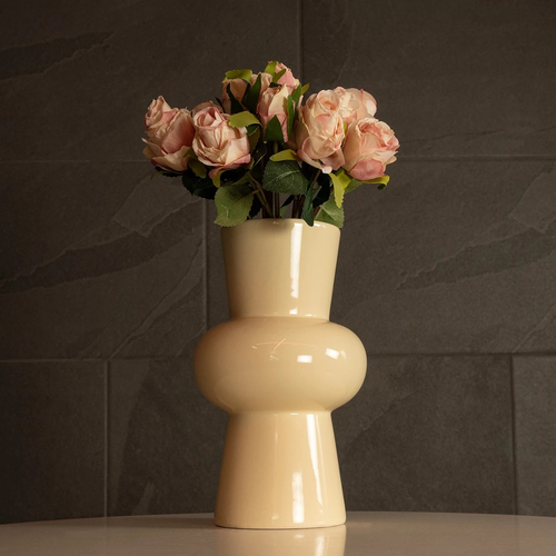 GloboStar® Artificial Garden DESERT 21258 Διακοσμητικό Κεραμικό Βάζo Μπεζ Π14 x Μ14 x Υ25 cm