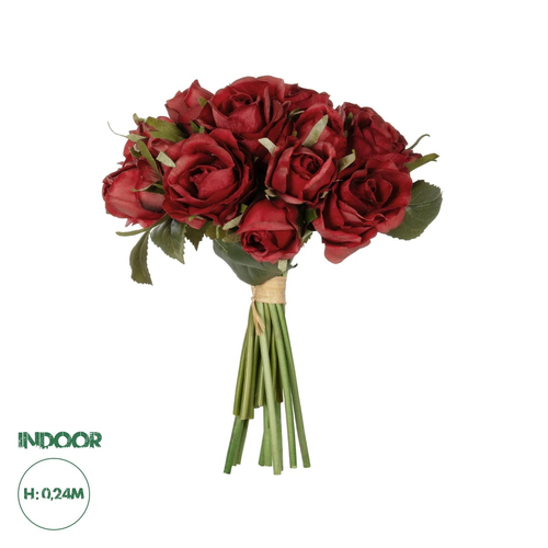 GloboStar® Artificial Garden RED ROSE BOUQUET 21307 Τεχνητό Διακοσμητικό Μπουκέτο Τριαντάφυλλα Κοκκινο Y24cm