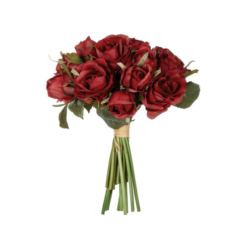 GloboStar® Artificial Garden RED ROSE BOUQUET 21307 Τεχνητό Διακοσμητικό Μπουκέτο Τριαντάφυλλα Κοκκινο Y24cm