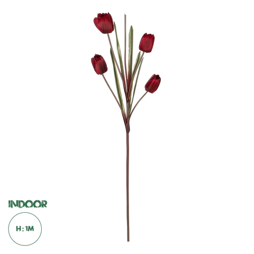 GloboStar® Artificial Garden RED TULIP BRANCH 21309 Τεχνητό Διακοσμητικό Κλαδί Κόκκινη Τουλίπα Y100cm