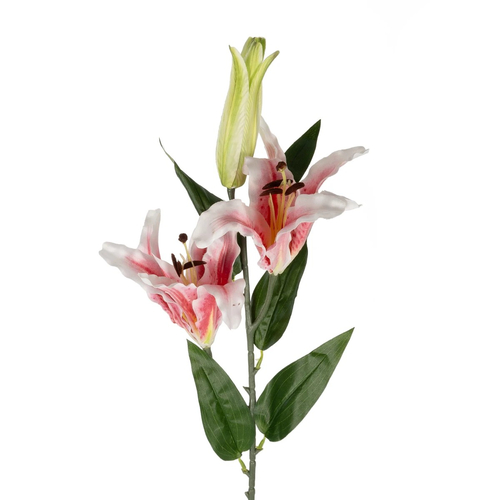 GloboStar® Artificial Garden PINK LILY BRANCH 21313 Τεχνητό Διακοσμητικό Κλαδί Ροζ Κρίνο Y106cm