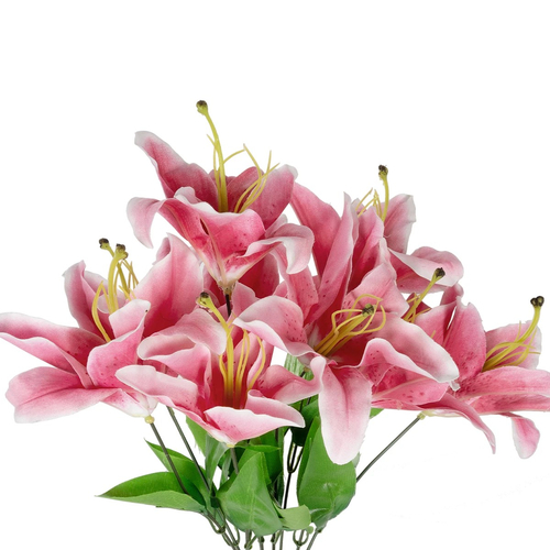 GloboStar® Artificial Garden PINK LILY BOUQUET 21314 Τεχνητό Διακοσμητικό Μπουκέτο Ροζ Κρίνα Y55cm
