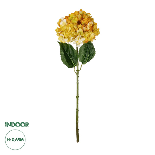 GloboStar® Artificial Garden YELLOW HYDRANGEA BRANCH 21317 Τεχνητό Διακοσμητικό Κλαδί Κίτρινη Ορτανσία Y65cm