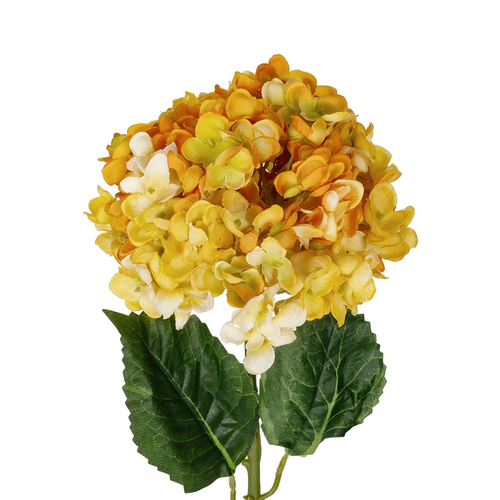 GloboStar® Artificial Garden YELLOW HYDRANGEA BRANCH 21317 Τεχνητό Διακοσμητικό Κλαδί Κίτρινη Ορτανσία Y65cm