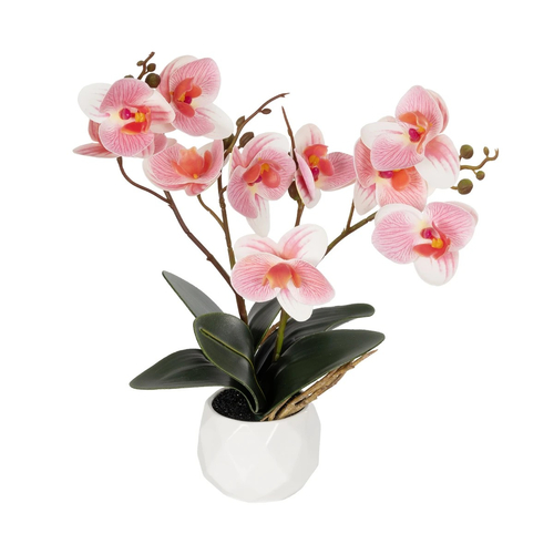 GloboStar® Artificial Garden PINK ORCHID 21075 Διακοσμητικό Φυτό Ροζ Ορχιδέα  Υ30cm