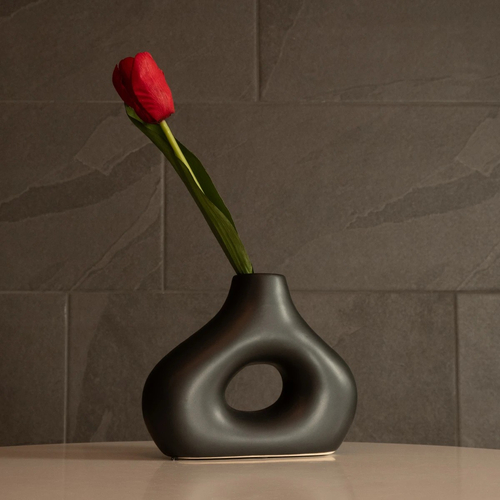 GloboStar® Artificial Garden HORIZON 21252 Διακοσμητικό Κεραμικό Βάζo Μαύρο Π18 x Μ6 x Υ15 cm